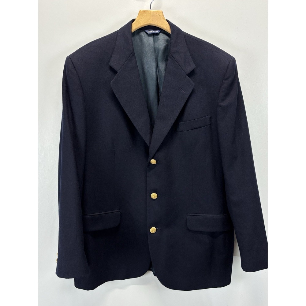 Vtg Gap Navy Wool Blazer Jacket Sz 42 Men's Gold Butttons Made In USA 80s 90s